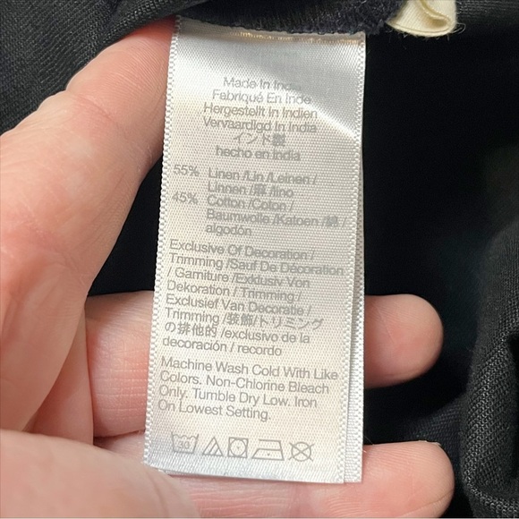 Madewell Linen Cotton Puff Sleeve Mini Dress 4 black minimalist button front - Picture 11 of 13